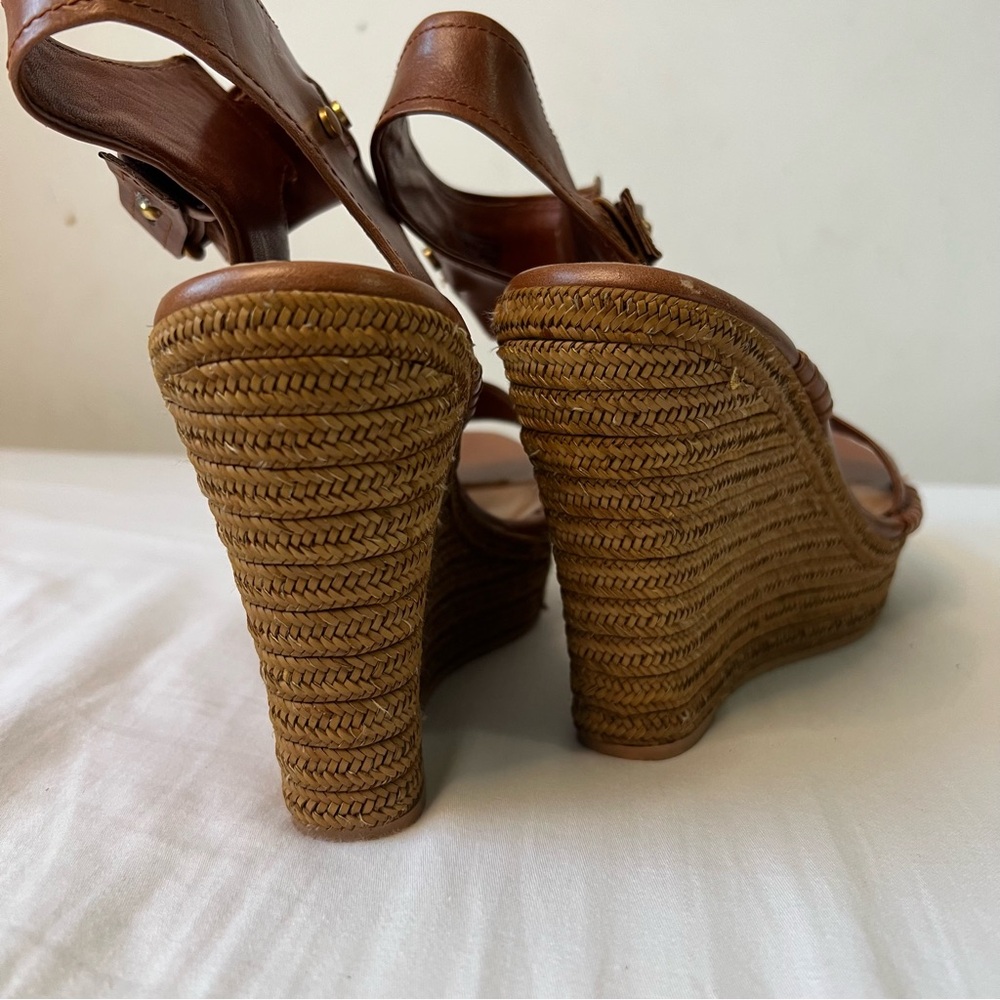 UGG size 9 Maryanne Tan Platform Leather Wedge Sandals - Picture 6 of 8